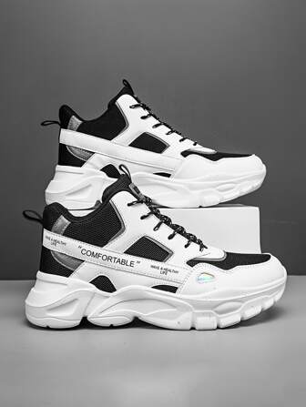 男士反光撞色字母細節繫帶運動鞋,競技戶外運動鞋