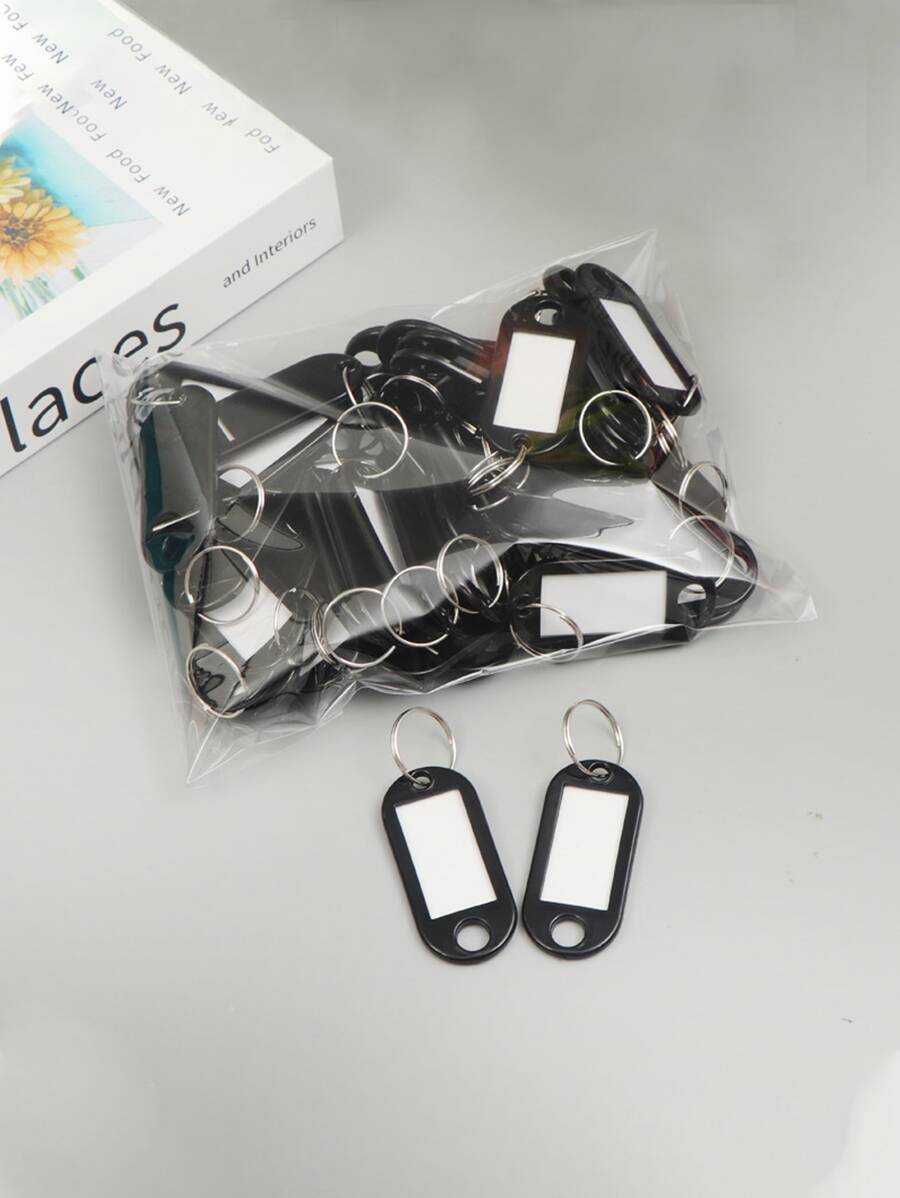 10入組長方形形狀鑰匙圈標籤,PP標籤,合適的適用於USB閃存盤,鑰匙,寵物,背包,衣服,和抽屜 - 黑色 - 查看 1