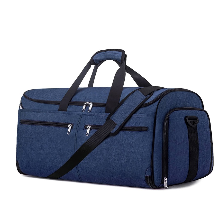 55L Foldable Duffel Bag, Convertible Travel Garment Bag With 13 Compartments, 2 In 1 Weekender Bag With Shoulder Strap, Shoes Compartment, Carry On Garment Bag For Men Women - 2 In 1 Hanging Suitcase Suit Travel Bags (Blue) - 藍色 - 查看 1
