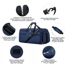 55L Foldable Duffel Bag, Convertible Travel Garment Bag With 13 Compartments, 2 In 1 Weekender Bag With Shoulder Strap, Shoes Compartment, Carry On Garment Bag For Men Women - 2 In 1 Hanging Suitcase Suit Travel Bags (Blue) - 藍色 - 查看 4