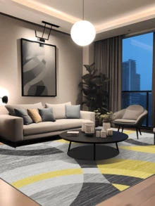 Modern Home Carpet With Nordic Style Geometric Pattern, Soft & Washable, Suitable For Living Room, Bedroom, Office - Multicolor - View 3