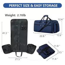 55L Foldable Duffel Bag, Convertible Travel Garment Bag With 13 Compartments, 2 In 1 Weekender Bag With Shoulder Strap, Shoes Compartment, Carry On Garment Bag For Men Women - 2 In 1 Hanging Suitcase Suit Travel Bags (Blue) - 藍色 - 查看 6