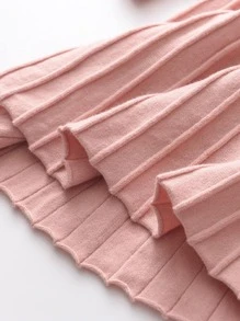 Young Girl Casual Simple Solid Color Long-Sleeved Pleated Sweater Dress Autumn And Winter - Pink - View 5