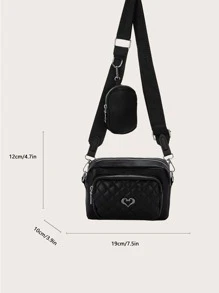 2pcs Mini Fashionable Solid Colored Embroidery Crossbody Bags For Women,Casual,School Bag Set,Portable,Classic Casual,Business Casual,For Teen Girls Women College Students,White-Collar Workers,College,Perfect For Office,Elementary School, School Bag With Pouch For Women - Black - View 8