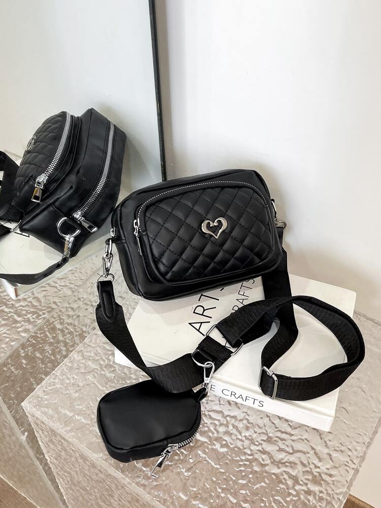 2pcs Mini Fashionable Solid Colored Embroidery Crossbody Bags For Women,Casual,School Bag Set,Portable,Classic Casual,Business Casual,For Teen Girls Women College Students,White-Collar Workers,College,Perfect For Office,Elementary School, School Bag With Pouch For Women