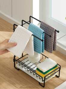 1pc Modern Minimalist Style White Spray Painted Metal Iron Kitchen Wall Organizer For Towels, Sponges And Scrubbers, Sink Accessories (no Drilling Required) - trắng - Xem 7