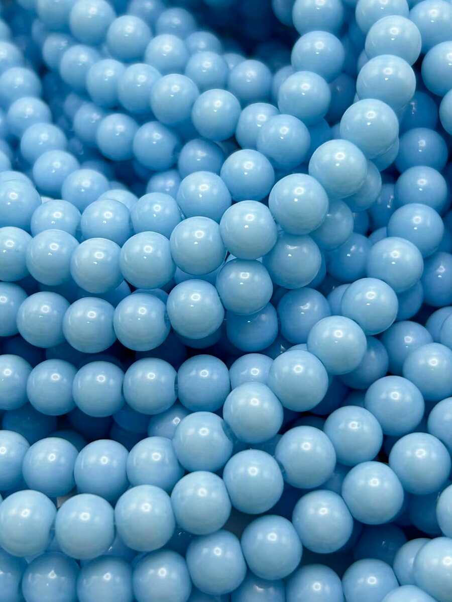1pc Simple 8mm Blue Beaded Necklace With Approximately 50 Beads