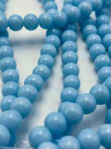1pc Simple 8mm Blue Beaded Necklace With Approximately 50 Beads