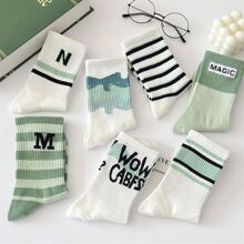 7 Đôi Tất Ống Giữa Cho Nữ Phong Cách Ins Tất Phù Hợp Cho Mọi Trận Đấu Hệ Thống Rừng Cực Kỳ Hấp Dẫn Quần Áo Mùa Thu Xanh Học Sinh Thể Thao Ống Dài - Nhiều màu - Xem 5