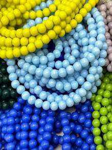 1pc Simple 8mm Blue Beaded Necklace With Approximately 50 Beads