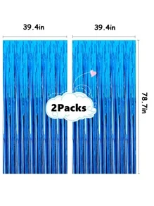 2入組雨絲簾背景裝飾,適用於生日派對、節日聚會、婚禮典禮、舞臺表演裝飾,配有流蘇緞帶,用於場景佈置 - 藍色 - 查看 3