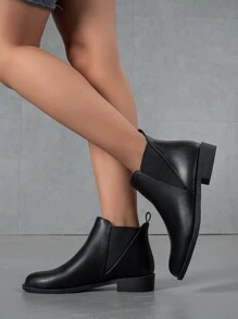New Spring And Autumn Style Thin Boots French Ankle Boots, Flat And Slim Ankle Boots - Black - View 2