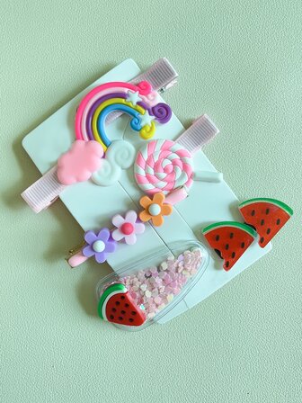 兒童髮夾可愛女孩髮夾清新寶寶頭飾夾側夾髮帶寶寶1套6入組裝