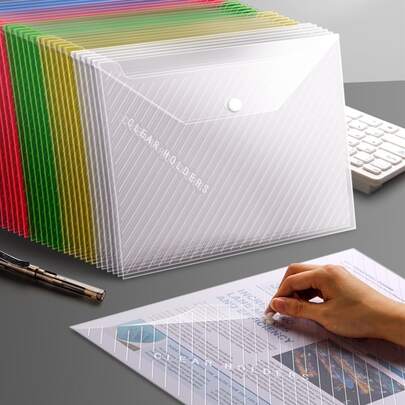 5 件/10 件 A4 尺寸透明防水文件夹，时尚文件收纳袋，办公/学校用品，返校