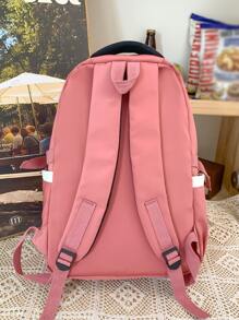 適用於小學、初中、高中和大學的大容量背包,適用於男孩和女孩 - 西瓜粉 - 查看 3