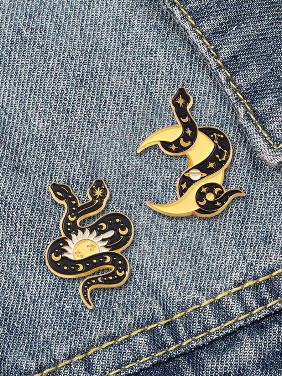 1pc Gothic Snake Enamel Pin for Women/Men, Horror Animal Enamel Lapel Pin Badges for Clothes Art Sun Moon Sword Flower Badge Pins Accessories Gifts - Multicolor - View 1