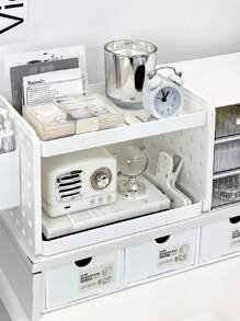 1入組ins風格雙層鏤空桌面收納帶鉤子,筆筒和收納架子