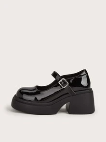 女性時尚復古甜美風圓頭瑪麗珍防水台鞋 - 黑色 - 查看 4