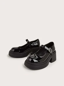 女性時尚復古甜美風圓頭瑪麗珍防水台鞋 - 黑色 - 查看 3