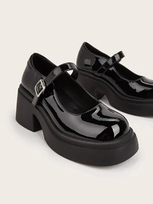 女性時尚復古甜美風圓頭瑪麗珍防水台鞋 - 黑色 - 查看 2