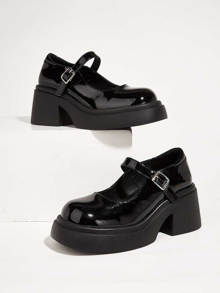 女性時尚復古甜美風圓頭瑪麗珍防水台鞋 - 黑色 - 查看 1