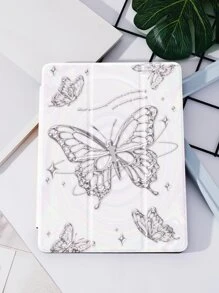 Fairycore 银色蝴蝶保护壳适用于带笔架的 iPad,支持自动睡眠/唤醒盖 - 彩色 - 查看 2