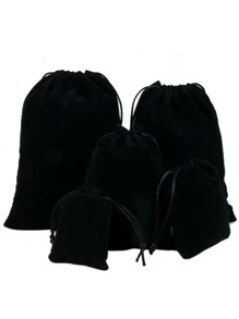 5 Piece 1Pack, Drawstring Design Jewelry Storage Bag,Black Velvet Jewelry Pouch Bag For Necklace Earrings Jewelry Use - Black - View 2