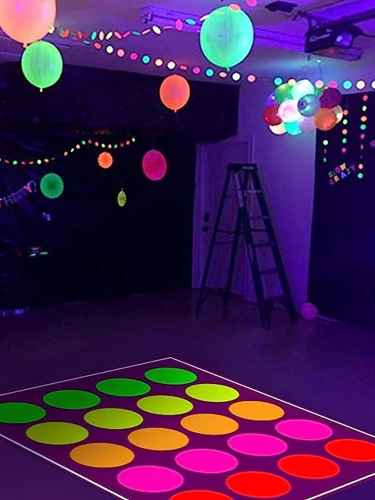20/10/5pcs/Set Neon Light Round Card Glowing Decor Double-Sided Fluorescent Paper Luminous Discs, Birthday Party Supplies - Multicolor - View 4