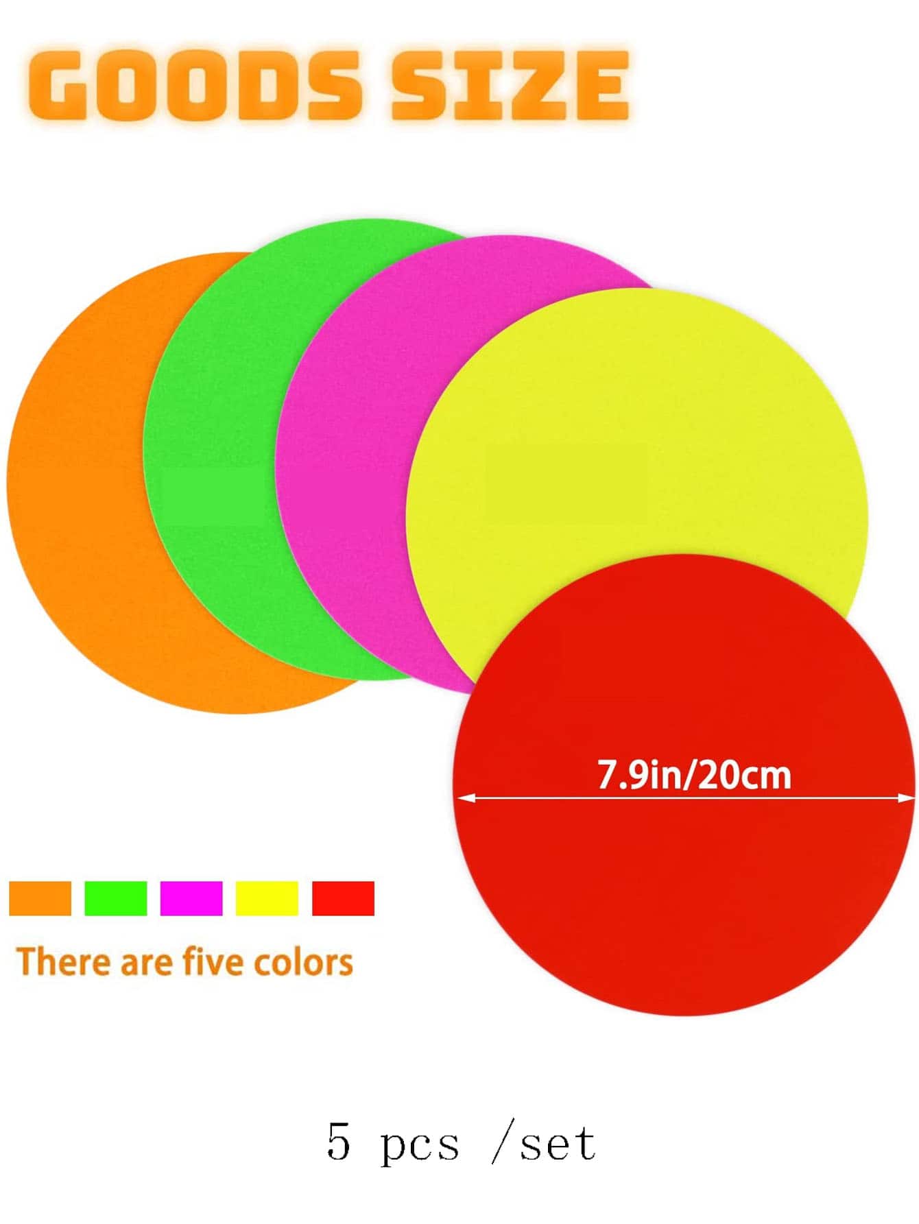 20/10/5pcs/Set Neon Light Round Card Glowing Decor Double-Sided Fluorescent Paper Luminous Discs, Birthday Party Supplies - Multicolor - View 3