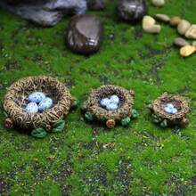 4入組 3入組鳥 和 1入組鳥巢（小/中/大），樹脂工藝品裝飾，裝飾 DIY，創意裝飾，可愛仿真鳥巢，園藝，盆景裝飾配件，鳥蛋，微景觀裝飾品 - 彩色 - 查看 3