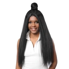 蕾絲前長款蓬鬆直髮人造假髮 - 黑色 - 查看 1