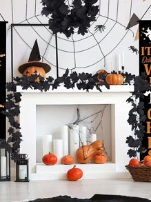 1pc Halloween Black Imitation Maple Leaf Wreath, Artificial Flower Wreath, Halloween Decoration, Party Household Background Decoration