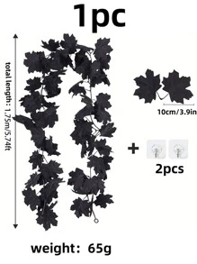 1pc Halloween Black Imitation Maple Leaf Wreath, Artificial Flower Wreath, Halloween Decoration, Party Household Background Decoration