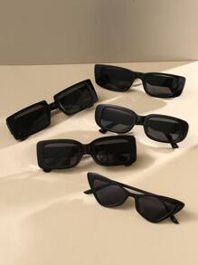 5副男女通用复古时尚眼镜，适合运动、街头穿搭、度假、旅行、钓鱼、驾驶、海滩、户外活动、节日、郊游、街头风配饰、运动、派对等场合 - 黑色 - 查看 2