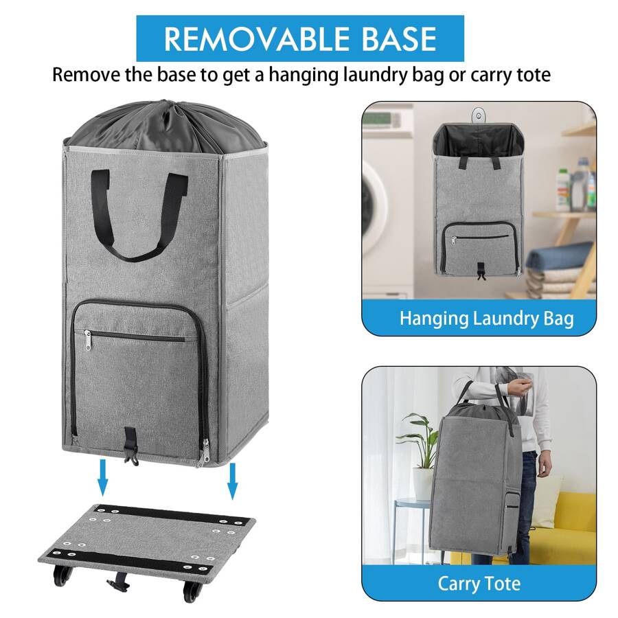 Laundry Basket With Wheels, Freestanding Rolling Laundry Hamper