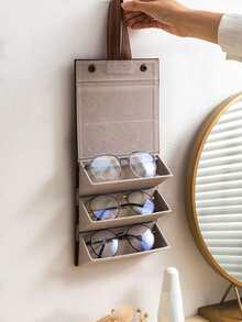 3格旅行眼鏡盒,可折疊懸掛眼鏡收納盒架,便攜式太陽眼鏡收納盒眼鏡托架y2k未來主義化妝品收納極簡風格 - 棕色 - 查看 2