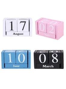 1入組復古木頭萬年曆立方體月日期展示書桌配件,拍攝套裝,適用於家庭辦公室 - 藍色 - 查看 6