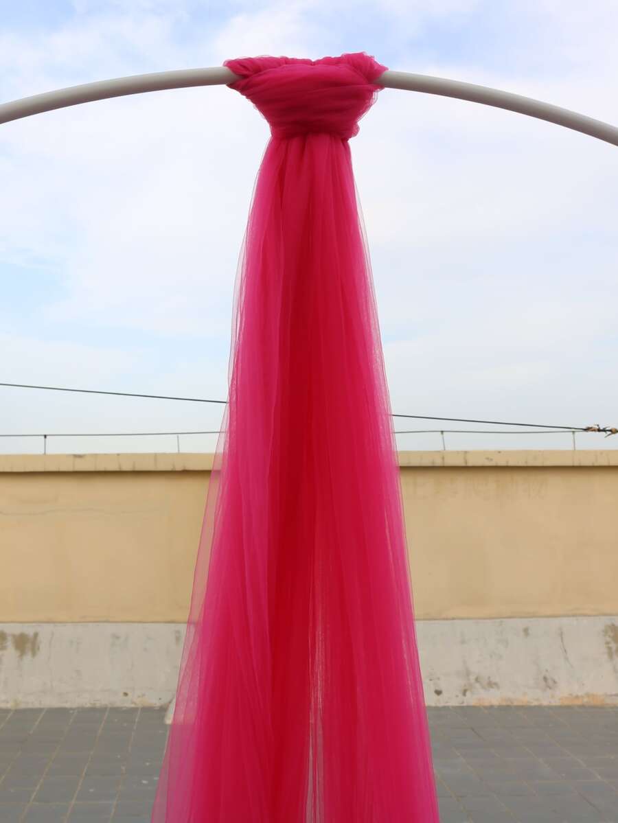 6m Pink Romantic Tulle Fabric Chair Back Cover For Wedding Party Decoration - Hot Pink - View 1