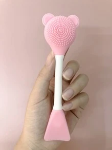 Silicone Two-Head Cleaning Facial Sheet Brush, 1pc Small Bear-Shaped Massage Face Cleaning Brush DIY Mud Film Apply Makeup Tool - Baby Pink - View 3