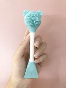 Silicone Two-Head Cleaning Facial Sheet Brush, 1pc Small Bear-Shaped Massage Face Cleaning Brush DIY Mud Film Apply Makeup Tool - Blue - View 6