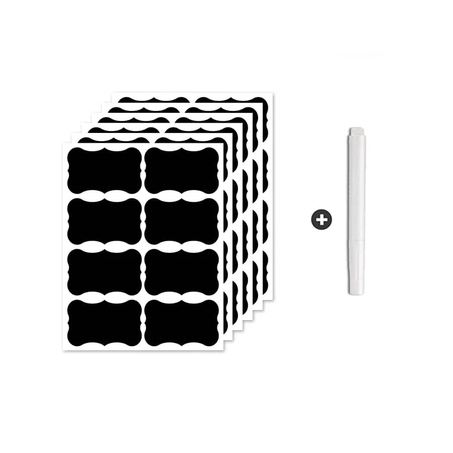 1包（6張）48入組可寫黑色PVC廚房貼紙，帶白色粉筆標記大瓶標籤，適用於浴用品 - 黑色 - 查看 1