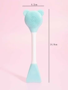 Silicone Two-Head Cleaning Facial Sheet Brush, 1pc Small Bear-Shaped Massage Face Cleaning Brush DIY Mud Film Apply Makeup Tool - Blue - View 7