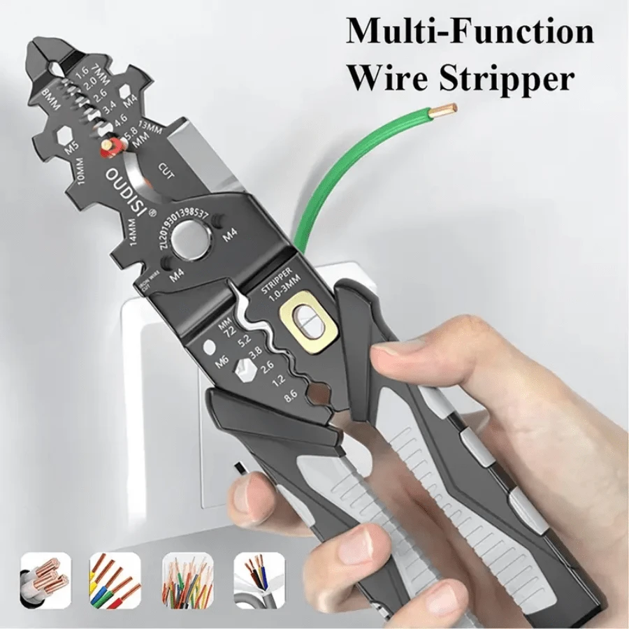 1入組汽車剝線鉗,多功能剝線鉗,五金工具適用於纏繞,切割,剝和捲邊 - 淺灰色 - 查看 1