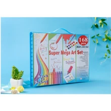 168支裝畫筆套裝兒童繪畫文具水彩筆蠟筆彩色鉛筆美術用品兒童禮品培訓班學校獎品 - 藍色 - 查看 5