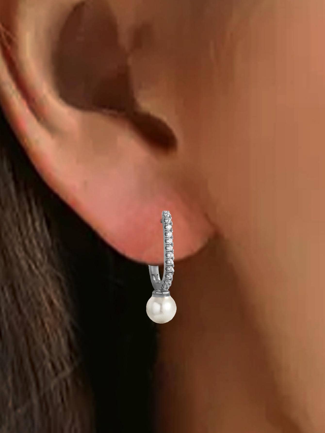 1 对女士银色仿珍珠耳环采用纯 S925 银制成，时尚奢华，是送给女性的完美礼物 - 銀色 - 查看 1