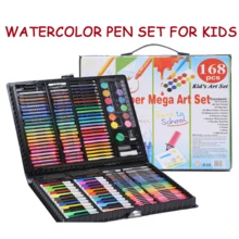 168支裝畫筆套裝兒童繪畫文具水彩筆蠟筆彩色鉛筆美術用品兒童禮品培訓班學校獎品 - 藍色 - 查看 1