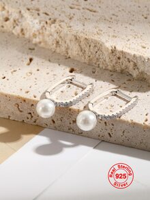 1 对女士银色仿珍珠耳环采用纯 S925 银制成，时尚奢华，是送给女性的完美礼物 - 銀色 - 查看 4