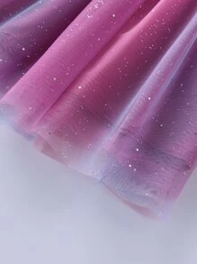 Young Girl Long Sleeve Mermaid Mesh Splicing Ombre Long Dress - Purple - View 7