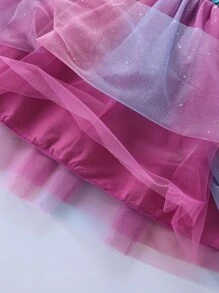 Young Girl Long Sleeve Mermaid Mesh Splicing Ombre Long Dress - Purple - View 10