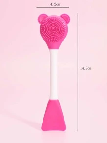 Silicone Two-Head Cleaning Facial Sheet Brush, 1pc Small Bear-Shaped Massage Face Cleaning Brush DIY Mud Film Apply Makeup Tool - Hot Pink - View 6